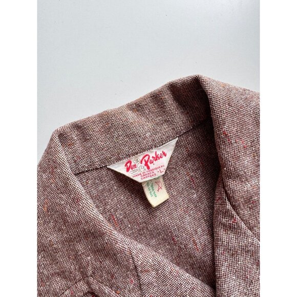 Vintage DON PARKER Taupe Brown Wool Blend Slubbed Tweed Jacket, Size L - Picture 9 of 11